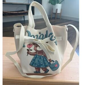 New Teddy Bear Backpack Cream Canvas Drawstring crossbody bag Y2K Preppy